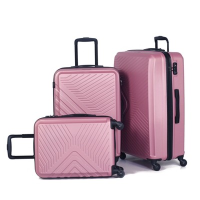 3 Piece Luggage Sets ABS Lightweight Suitcase with Two Hooks, Spinner Wheels, TSA Lock, (20/24/28) Blue
