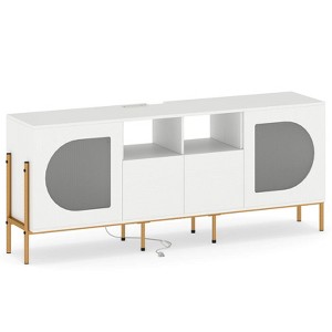 Costway TV Stand with Charging Station for 70” TVs, Fluted Doors & 2 Storage Drawers, White - 1 of 4