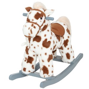 Qaba Kids Rocking Horse, Animal Rocker with Rabbit Toy and Realistic Sound for Toddlers, Soft Filling Ride on Pony, Brown - 1 of 4