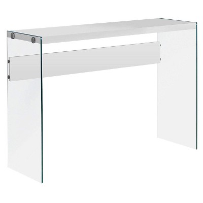 Monarch Specialties Accent Table Console Entryway Narrow Sofa Living Room Bedroom Glossy White Laminate Clear Tempered Glass Contemporary Modern