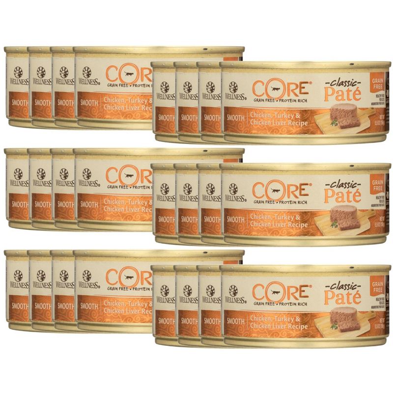 Wellness Core Chicken, Turkey, and Chicken Liver Recipe Grain Free Wet Cat Food - Case of 24/5.5 oz, 1 of 8
