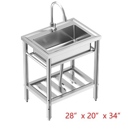 28" Kitchen Sink Stainless Steel Commercial 1 Compartment Utility Sink With Faucet