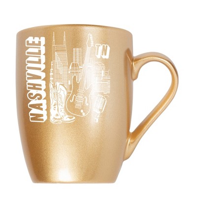 Elanze Designs Nashville TN 10 ounce New Bone China Coffee Tea Cup Mug, Vegas Gold