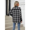 Coolmee Women's Plaid Shirts Contrast Color Soft Crochet Knit Shirts Long Sleeve Lapel Collar Button Down Blouses Tops with Pocket S Black - 3 of 4