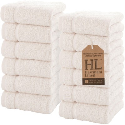 Hawmam Linen Luxury Cotton Washcloths 13x13 Inch - Large Hotel Spa Bathroom Face Towel | 12 Pack |