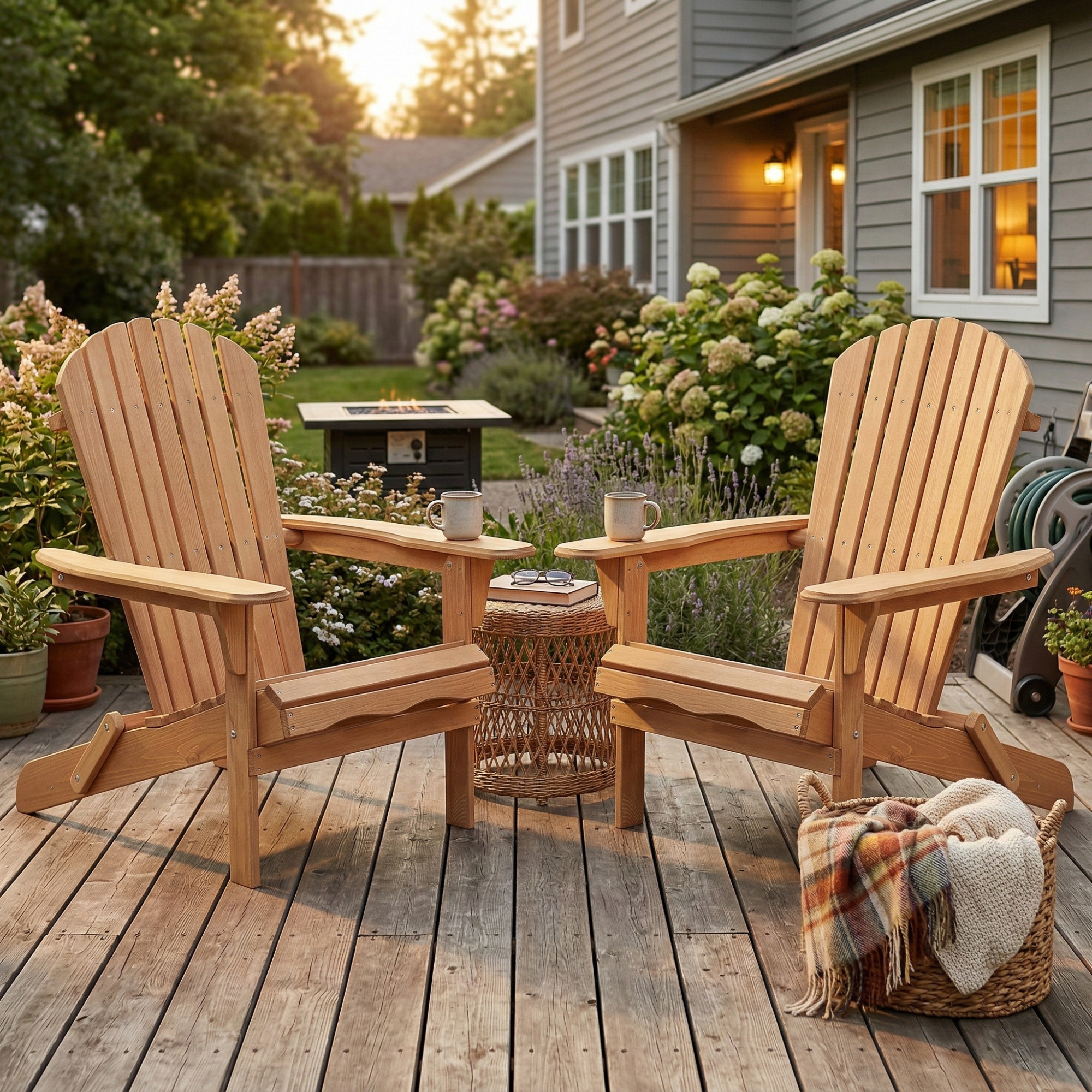 Set of 2 Folding Wooden Adirondack Chairs, Weather-Resistant Cedar Patio Chairs for Backyard