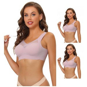 INSPIRE CHIC Women's Push Up Minimizer Bralette Full Coverage Mesh Wirefree Tank Top Bras 3 Packs - 1 of 4