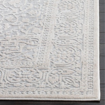 Light Grey and Cream Floral Square Synthetic Area Rug