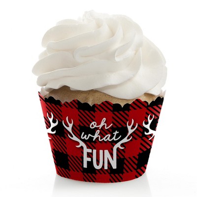 Big Dot of Happiness Prancing Plaid - Christmas and Holiday Buffalo Plaid Party Decorations - Party Cupcake Wrappers - Set of 12