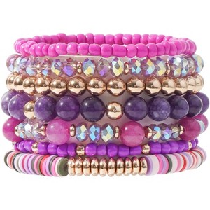 Bohemian Stackable Gold Plated Beaded Stretch Bracelets Elastic Layering Bracelets Set - 1 of 4