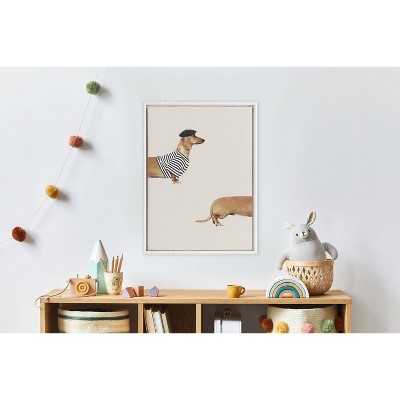 18"x24" White Beaded Frame Abstract Dog Canvas Art