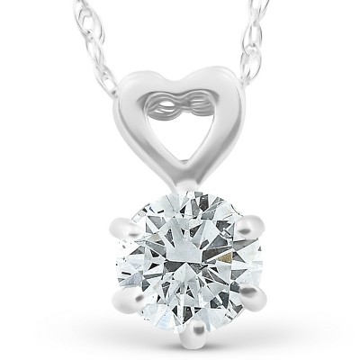 Pompeii3 3/4ct Solitaire Diamond Heart Pendant 14k White Gold