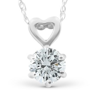Pompeii3 3/4ct Solitaire Diamond Heart Pendant 14k White Gold - 1 of 4