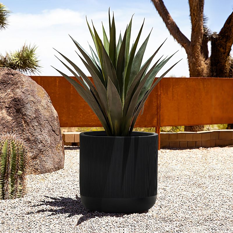 LuxenHome 17.3-Inch Round Black Stripes MgO Planter, 4 of 9