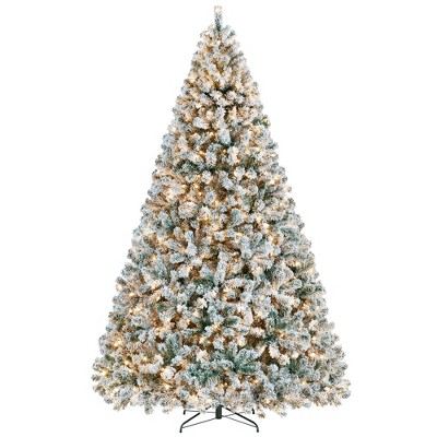 Yaheetech 9Ft/12Ft Pre-lit Flocked Artificial Christmas Tree with Foldable Stand