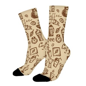 Coffee Time Design Women Printed Crew Socks Funny Funky Socks Soft Polyester Novelty Gifts for Artists Men - 1 of 1