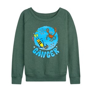 Women's - Pete the Cat - Cancer Lightweight French Terry Wide Neck Long Sleeve Shirt - 1 of 4