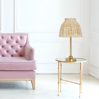20" Natural Bamboo Shade Table Lamp with Gold Metal Base