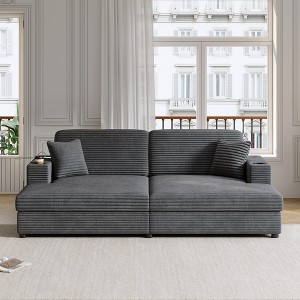 86.5"W Oversized Loveseat, Corduroy Chaise Lounge Sofa with 2 USB Ports, 2 Cup Holders and 2 Throw Pillows - ModernLuxe - 1 of 4