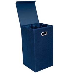 BirdRock Home Single Linen Laundry Hamper with Lid and Removable Liner - Navy - 1 of 4