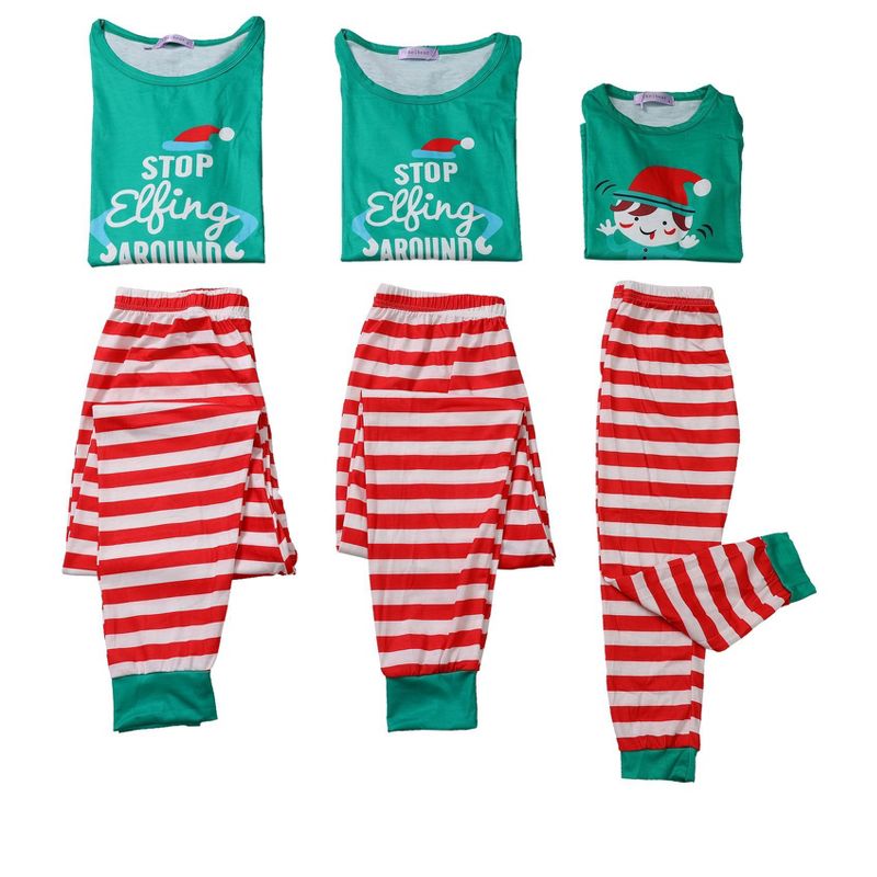 cheibear Christmas Long Sleeve Tee with Letter and Striped Pants Family Pajama Sets, 3 of 5