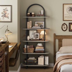 71" Bookshelf 5 Tier Bookcase Arched Display Racks Tall Bookshelf Freestanding Open Storage Shelf - 1 of 4