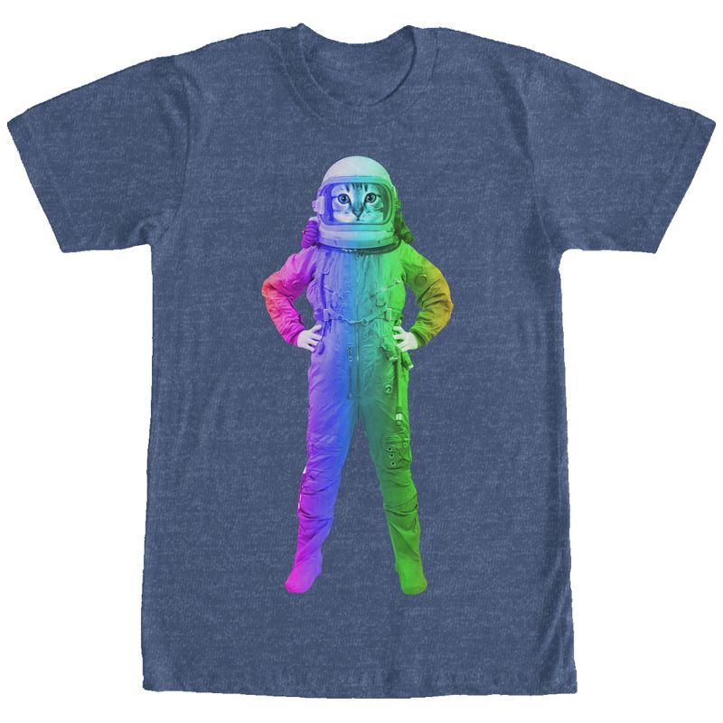 Men's Lost Gods Cat Astronaut Rainbow T-Shirt, 1 of 4