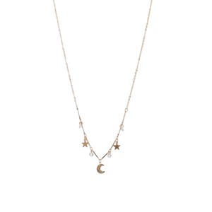 Slickblue Gold Moon and Star Charm Necklace for Women with Faux Diamonds, Boho Chain Style, 20" - 1 of 3