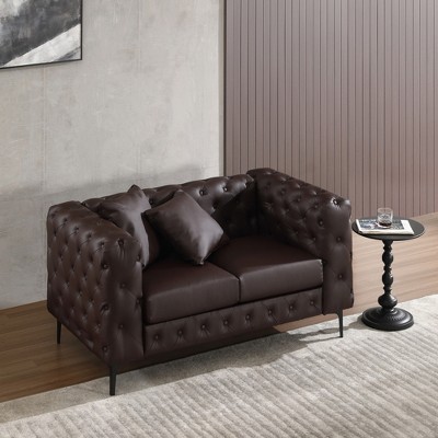 Faux Leather 2-Seater Loveseat with Deep Button for Living Room-Morden Fort