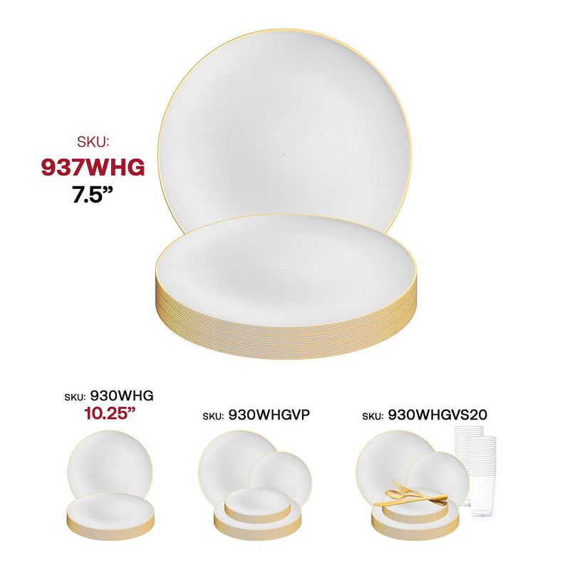 Smarty Had A Party 7.5" White with Gold Rim Organic Round Disposable Plastic Appetizer/Salad Plates (120 Plates), 5 of 7