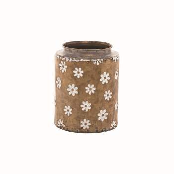 Rustic Whitewashed Floral Galvanized Brass Metal Decorative Vase - Foreside Home & Garden