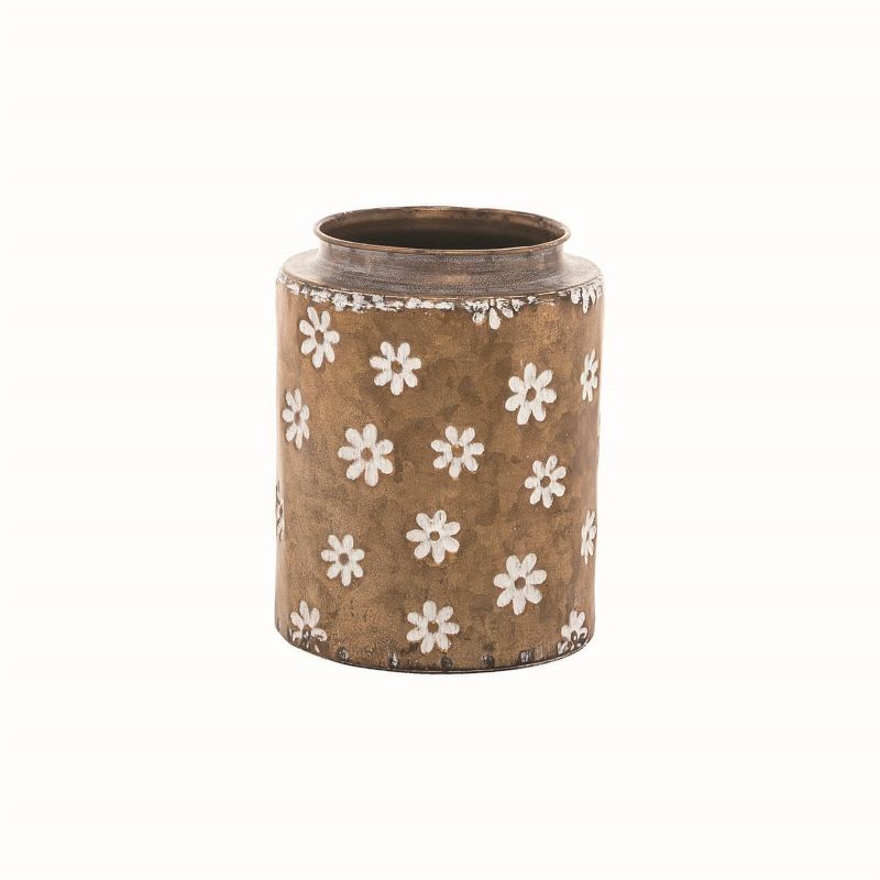 Rustic Whitewashed Floral Galvanized Brass Metal Decorative Vase - Foreside Home & Garden, 1 of 5