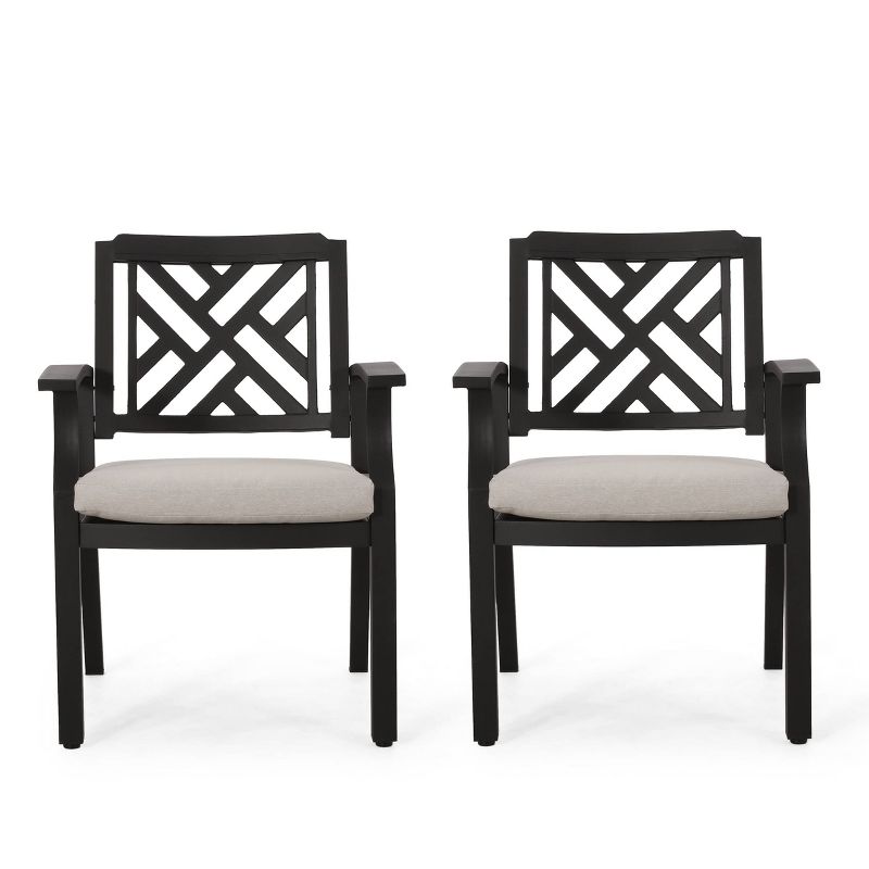 Waterford 2pk Outdoor Aluminum Dining Chairs - Antique Black/Light Beige - Christopher Knight Home, 1 of 13