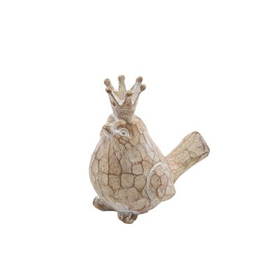Set of 2 Brown Resin Bird Figurines with Crowns