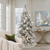 LuxenHome 7.5Ft Pre-Lit Flocked Slender Artificial Christmas Tree Green - 2 of 4