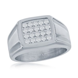 Metallo Stainless Steel CZ Square Ring - Available Sizes:  9 ,  13 ,  12 ,  11 ,  10 - 1 of 3