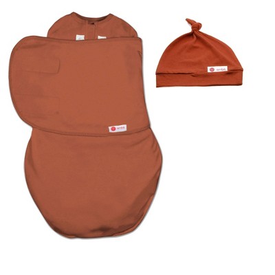 Image of embe 0-3mo Swaddle Wrap & Top Knot Hat, Newborn Set, Rust Orange