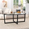Tangkula Modern Glass Coffee Table w/ Cross Base & Acacia Wood Legs for Small Spaces - 3 of 4