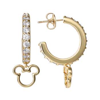 Disney Mickey Mouse Yellow Gold Plated Cubic Zirconia Hoop Earrings