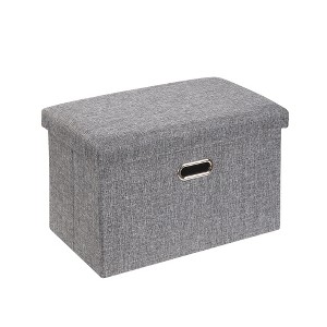 VECELO Folding Storage Ottoman Bench, End of Bed Linen Fabric Foot Rest Stool with Padded Seat, Large Footstool for Bedroom or Living Room - 1 of 4
