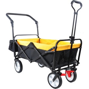 RISOKEYS Folding Collapsible Utility Wagon with Push Bar and Adjustable Handles, 150lbs Capacity Cart Buggy for Beach, Garden,Parks - 1 of 4