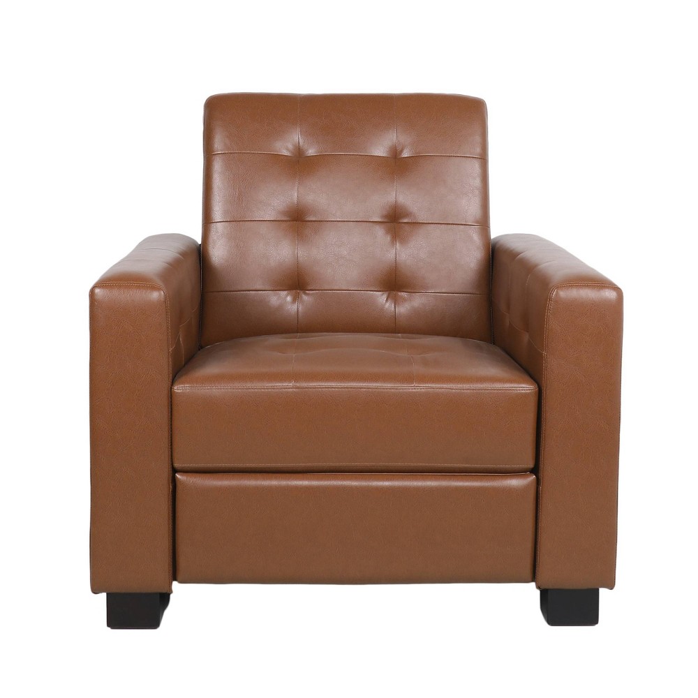 Photos - Chair Craigue Contemporary Tufted Faux Leather Pushback Recliner Cognac Brown/Da