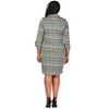 24seven Comfort Apparel Plus Size Green Geometric Print Three Quarter Sleeve Collar Mini Dress - 3 of 3