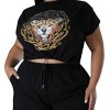 Slickblue Plus Stretch Short Set with Rhinestone Graphic Tee and Elastic Waist Shorts, Orange/Black/Green, Size 1XL-3XL - 2 of 4