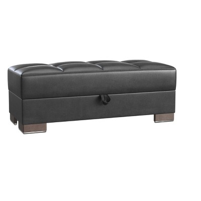 HomeRoots 52" Black and Brown Faux Leather Storage Ottoman
