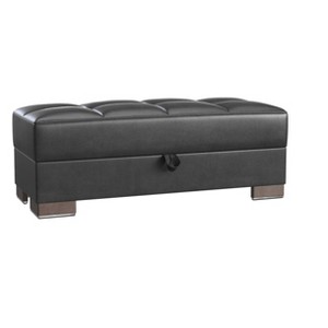 HomeRoots 52" Black and Brown Faux Leather Storage Ottoman - 1 of 4