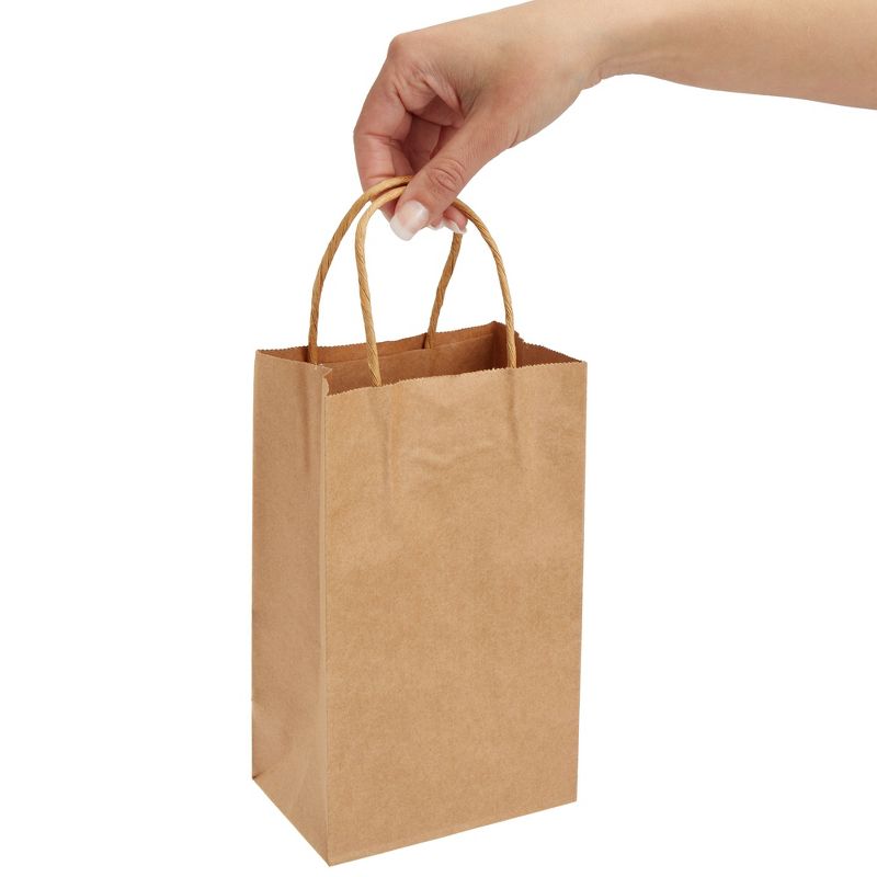 Juvale 24-Pack Small Gift Bags with Handles, 5.3x3x8.5 Inch Bulk Kraft Paper Material Brown Bags, Use for Birthday Party Favors, Reusable Grocery, 4 of 9