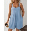 Women's Summer Casual Rompers Square Neck Sleeveless Short Overalls Bib Loose Jumpsuit with Pockets - 3 of 4