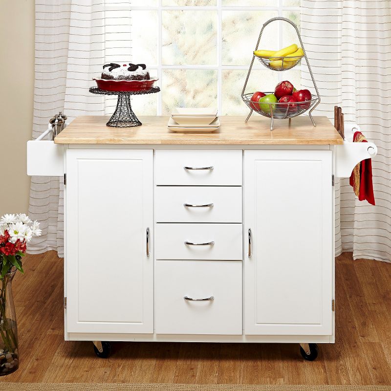 Cottage Country Wood Top Kitchen Cart White - Buylateral, 3 of 7