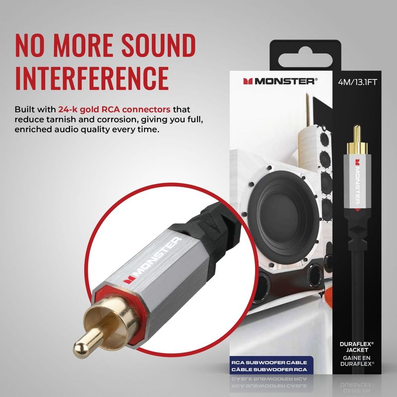 Monster Essentials Subwoofer Cable - Optimized RCA Cable for Reduced Sound Interference and Enhanced Sound Quality - 13 Feet Coaxial Audio Cable, 5 of 7